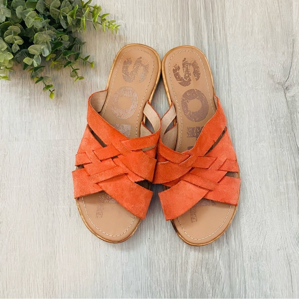 Sorel Ella Zing Criss Cross Slide Sandals Orange Sz 7.5